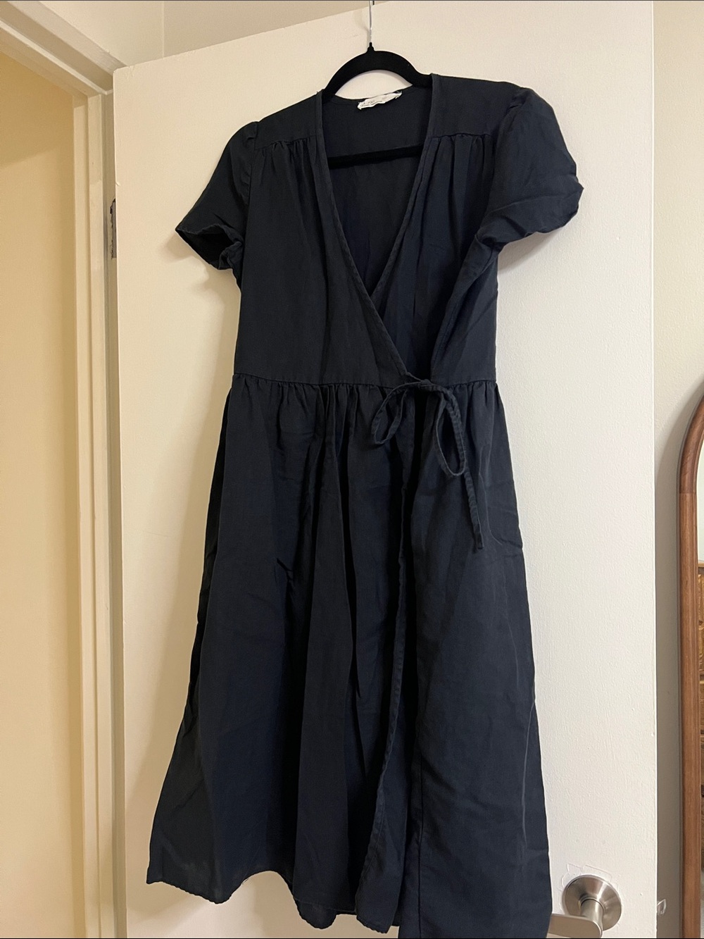 OAK + FORT linen Black Wrap Midi Dress